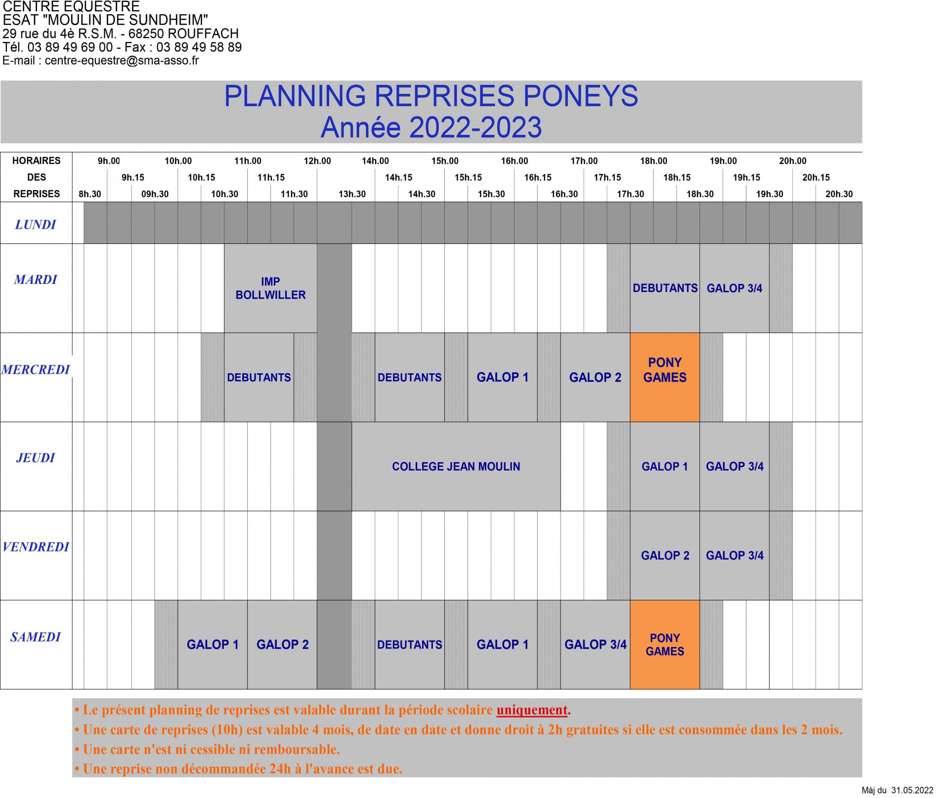 Planning poneys 2022 2023