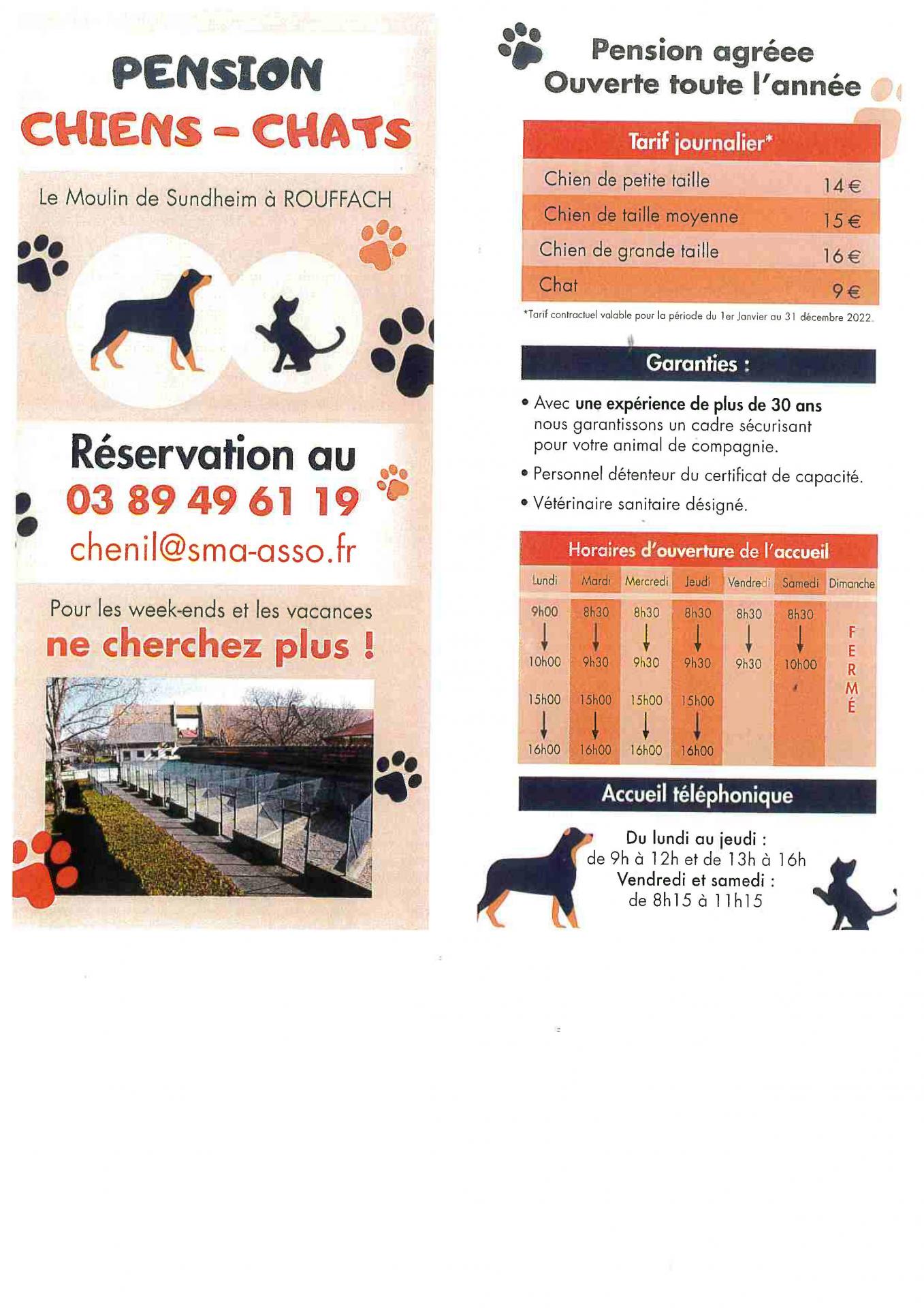 Plaquette chenil tarifs 2022